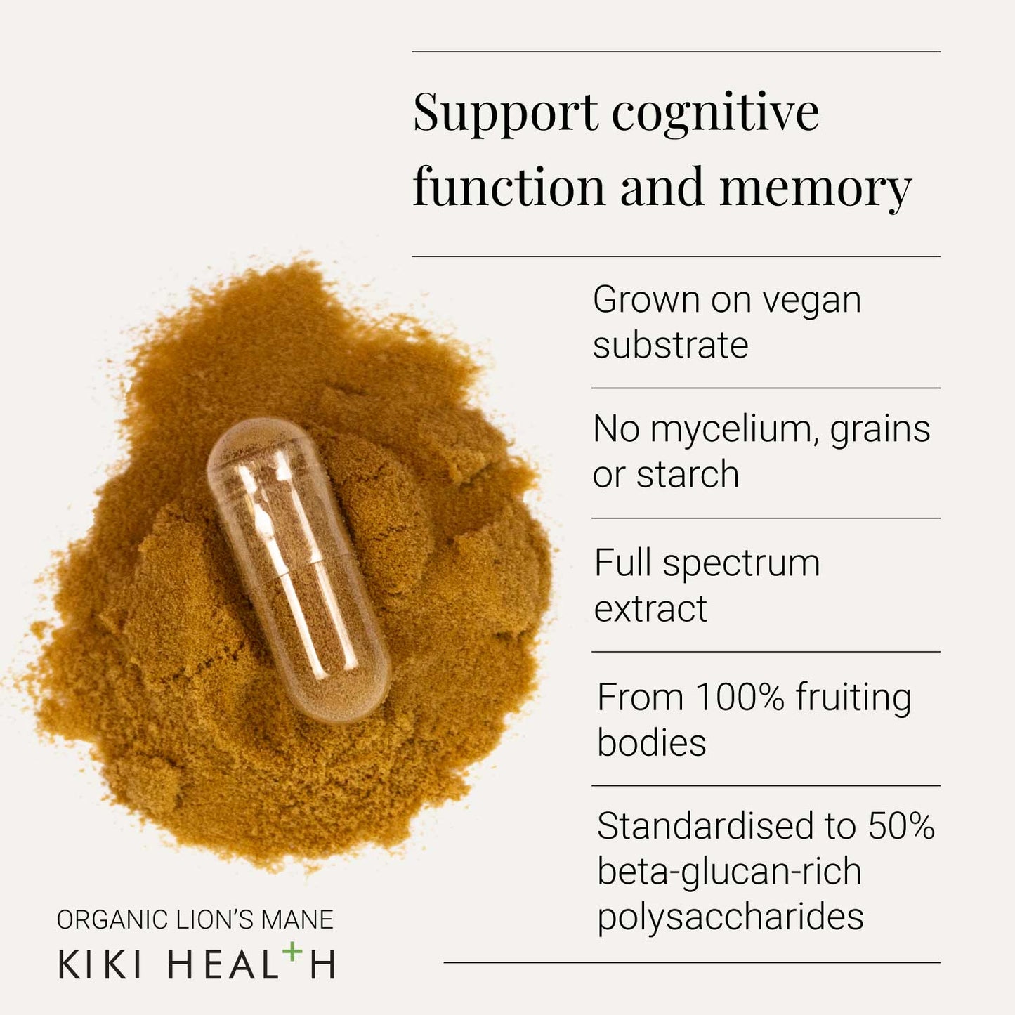 KIKI Health Organic Lion's Mane Extract Mushroom - 60 Vegicaps