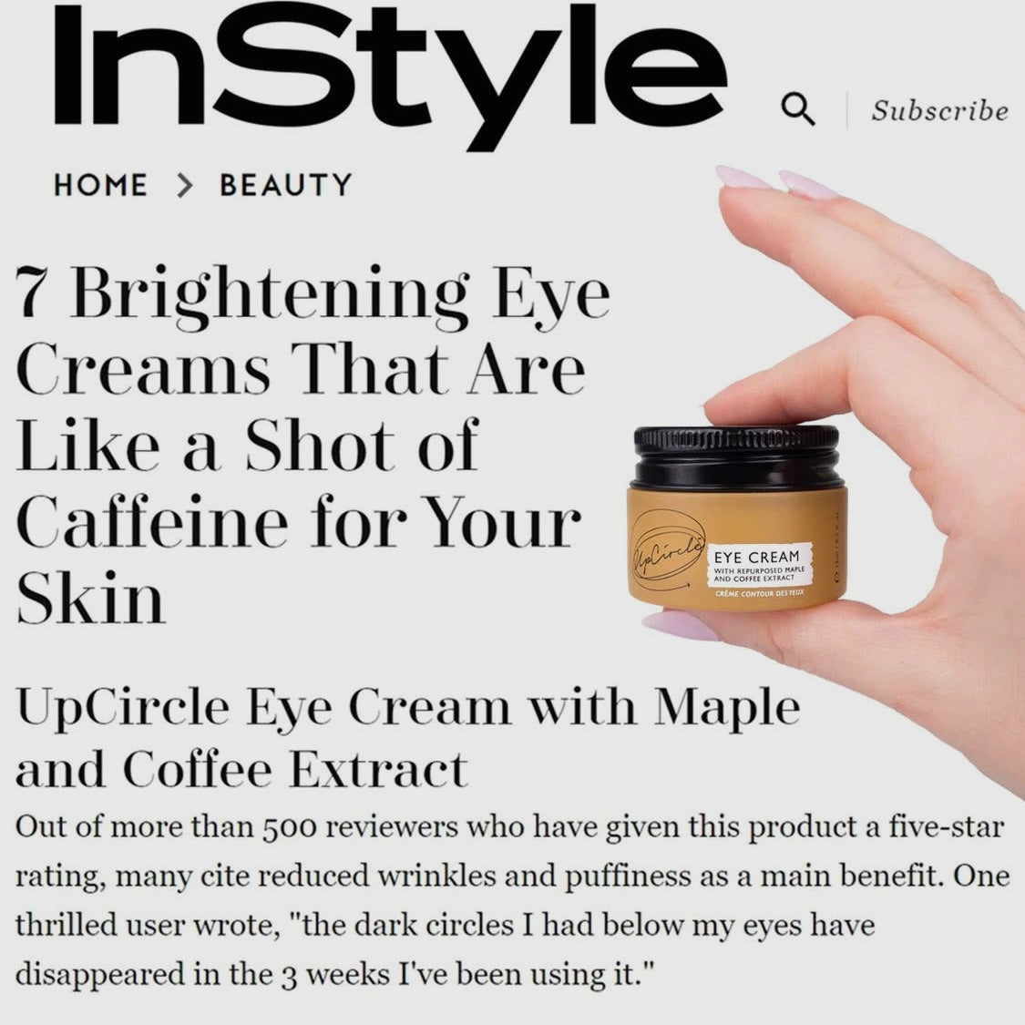 UpCircle - Eye Cream with Cucumber, Hyaluronic Acid + Coffee - Beauty and the Benefit 