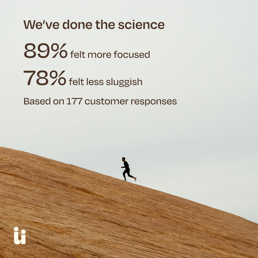 Person running on a wooden surface with text about customer feedback and a UI logo.