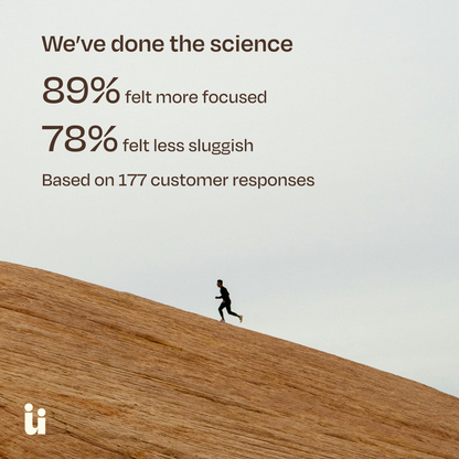 Person running on a wooden surface with text about customer feedback and a UI logo.