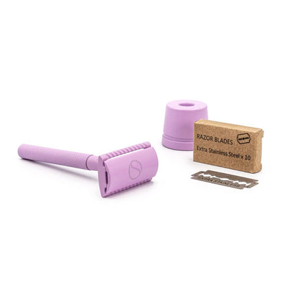 SU-RF Lavender  Safety Razor + Stand + 10 Free Blades - Beauty and the Benefit 