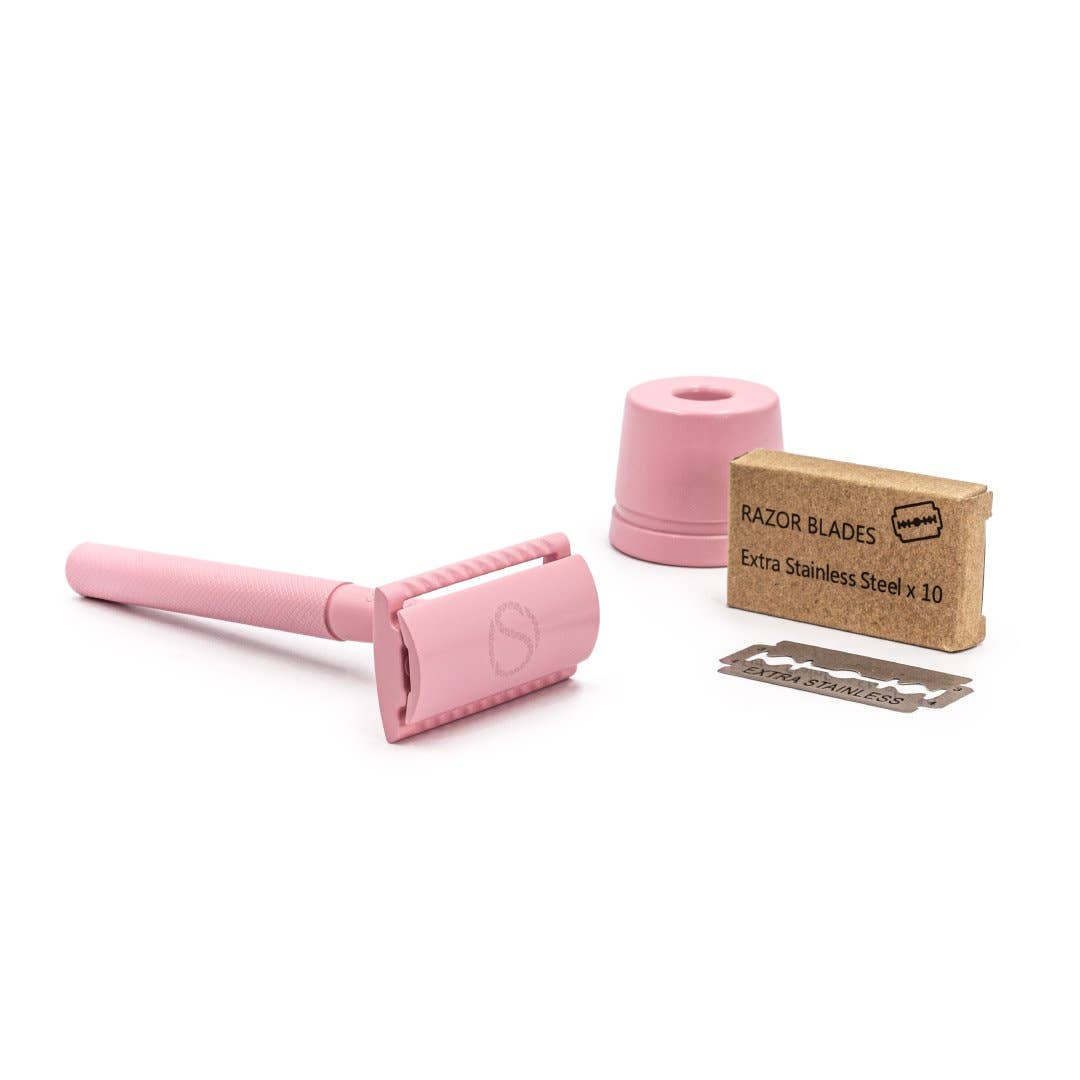 SU-RF  Flamingo Safety Razor + Stand + 10 Free Blades - Beauty and the Benefit 